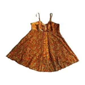 Victoria's Secret Slip Nightie Dress Women Medium Floral Orange Sheen M Vintage